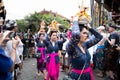 Balinese women bring offerings to the temple for the Ngaben ceremony for the funeral of an Ubud Royal Family member 2nd March 2018