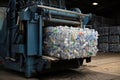 Baling Machine Compressing Plastic Bottles at Recycling Plant, generative ai Royalty Free Stock Photo