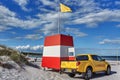 Lifeguard in the tower watching beach and Baltic Sea in Balka Royalty Free Stock Photo