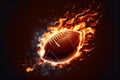 The ball for American football, flies in fire, on a bright background. Generate Ai Royalty Free Stock Photo