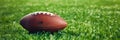 Ball for American football on fresh green field grass Royalty Free Stock Photo