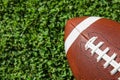 Ball for American football on fresh green field grass Royalty Free Stock Photo