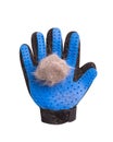 A ball of animal fur on a special glove. Glove for collecting pet hair