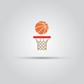 Ball and basketball hoop vector sign