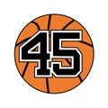 Ball of basketball symbol with number 45