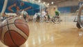 Ball of basketball during training for disabled wheelchair sportsmen Royalty Free Stock Photo