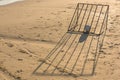 Ball with beach soccer goal. Royalty Free Stock Photo