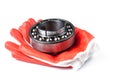 Ball bearing and gloves isolated on white background.Copy space Royalty Free Stock Photo