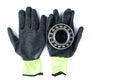 Ball bearing and gloves isolated on white background.Copy space Royalty Free Stock Photo