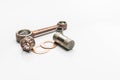 Ball bearing and piston rod on a white background .selective focus on  bearing Royalty Free Stock Photo