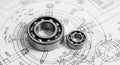 Ball Bearings Resting on Engineering Blueprints Royalty Free Stock Photo