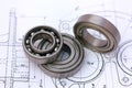 Ball bearings on technical drawing Royalty Free Stock Photo