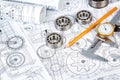 Ball bearings on technical drawing Royalty Free Stock Photo