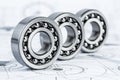 Ball bearings on technical drawing