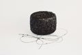 Ball of black yarn, on white background. Royalty Free Stock Photo