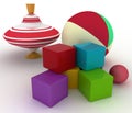 Ball, blocks and spinning top