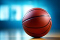 Ball on blue Basketball suspended with open space for custom text or imagery