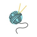 A ball of blue knitting threads. Vector illustration in flat style on a white background