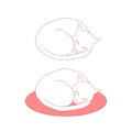 Ball Cat Sleeping on Bed. Vector Illustration. on White Background. Royalty Free Stock Photo
