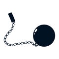 Ball on chain. Shackle icon. Jail chain with heavy shackle. Prison ball and chain