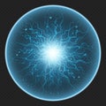 Ball with charged energy elementary particle, glowing lightning, electric element. Isolated on transparent background