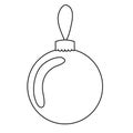 Ball Christmas decoration for the tree. Simple linear freehand drawing, glass ball with rope for christmas tree decoration