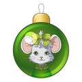 Christmas bauble with drawing cute cartoon mouse Royalty Free Stock Photo