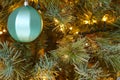 Ball Christmas tree decoration. on Christmas tree branch