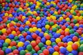 Ball color for child. Many colorful plastic balls. Child room. Colored plastic toy balls of different color for the children`s