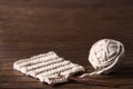 Ball of cream yarn with crochet hook Royalty Free Stock Photo