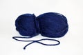 Ball of dark blue yarn, on white background. Royalty Free Stock Photo