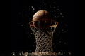 ball dropping into basketball hoop Royalty Free Stock Photo