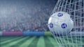 Ball with FC Bate Borisov football club logo hits football goal net. Conceptual editorial 3D rendering