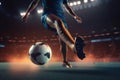 kick stadium competition football soccer game goal foot sport ball. Generative AI.