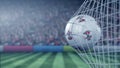 Ball with Southampton football club logo hits football goal net. Conceptual editorial 3D rendering