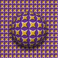 Ball with a four pointed stars pattern rolling along four pointed stars surface. Abstract vector optical illusion illustration Royalty Free Stock Photo