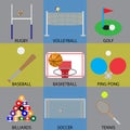 Ball game icon basketball, soccer, golf and volleyball