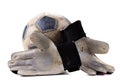 Ball goalkeeper sportswear and football game gloves,  old Royalty Free Stock Photo