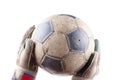 Ball goalkeeper sportswear and football game gloves,  leather soccer Royalty Free Stock Photo