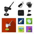 A ball with a golf club, a bag with sticks, gloves, a golf course.Golf club set collection icons in black, flat style Royalty Free Stock Photo