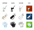 A ball with a golf club, a bag with sticks, gloves, a golf course.Golf club set collection icons in cartoon,black Royalty Free Stock Photo