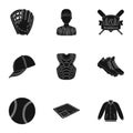 Ball, helmet, bat, uniform and other baseball attributes. Baseball set collection icons in black style vector symbol Royalty Free Stock Photo