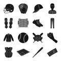 Ball, helmet, bat, uniform and other baseball attributes. Baseball set collection icons in black style vector symbol Royalty Free Stock Photo