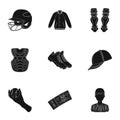 Ball, helmet, bat, uniform and other baseball attributes. Baseball set collection icons in black style vector symbol Royalty Free Stock Photo