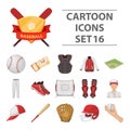 Ball, helmet, bat, uniform and other baseball attributes. Baseball set collection icons in cartoon style vector symbol Royalty Free Stock Photo