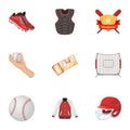 Ball, helmet, bat, uniform and other baseball attributes. Baseball set collection icons in cartoon style vector symbol Royalty Free Stock Photo