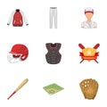 Ball, helmet, bat, uniform and other baseball attributes. Baseball set collection icons in cartoon style vector symbol Royalty Free Stock Photo