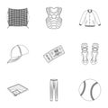 Ball, helmet, bat, uniform and other baseball attributes. Baseball set collection icons in monochrome style vector Royalty Free Stock Photo