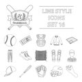 Baseball set collection icons in outline style vector symbol Royalty Free Stock Photo