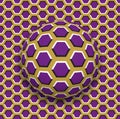 Ball with a hexagons pattern rolling along the hexagons surface. Abstract vector optical illusion illustration